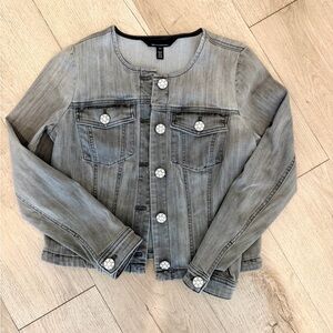 White House Black Market Gray Jacket with rhinestone buttons